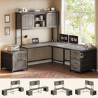 SEDETA Reversible Farmhouse L Shaped Office Desk with 6 Drawer, Hutch by SEDETA