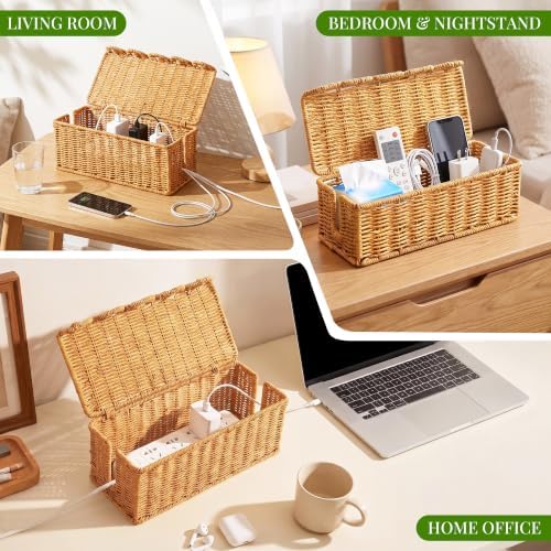 2 PCS Handwoven Cable Management Box Cord Organizer Box Set with 2 Exits - Image 7