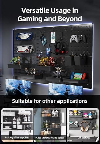 Wall Organizer Peg Board - Elevate And Declutter Your Gaming And Office - Create A Perfectly Structured Space(Black) - Image 3