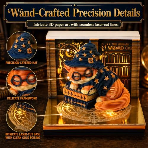 Time Piece Calendar 2027, 3D Sticky Notes Magic Cat Weekly Desk Calendar - Image 3