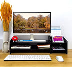 Computer Monitor Riser, 2 Tier Wooden Stand With Two Layer Storage Rack, Black Desktop Organizer for PC/Laptop, Home & Office - Image 2