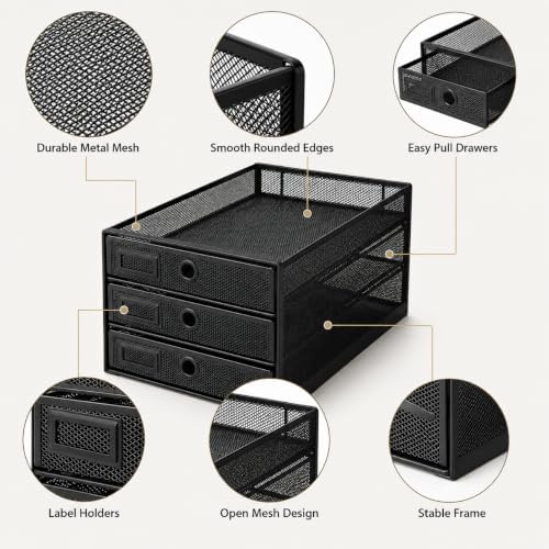 EXERZ Paper Sorter 3 Tier Drawers A4 / Multifunctional Desk Organiser/Letter Tray - Documents, Magazines, Notebooks and Letters - Image 3