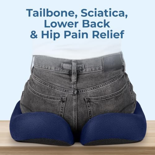 5 STARS UNITED Seat Cushion - Memory Foam Chair Cushion for Tailbone Pain Relief - Ergonomic Support for Coccyx, Sciatica & Butt - Office, Desk & Gaming Chair, Car Seat, Wheelchair, Blue Mesh - Image 3