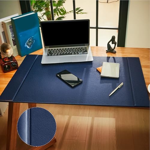 Leather Desk Pad Protector with Side Rails, Blue, 30 x 18 Inch - Image 3