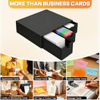 Business Card Storage Box 3 Pack, Stackable Business Card Organizer with 9 Pull-Out Drawers and Labels, Holds Up to 4500 Cards, Black Corrugated Desktop Filing Boxes - Image 4