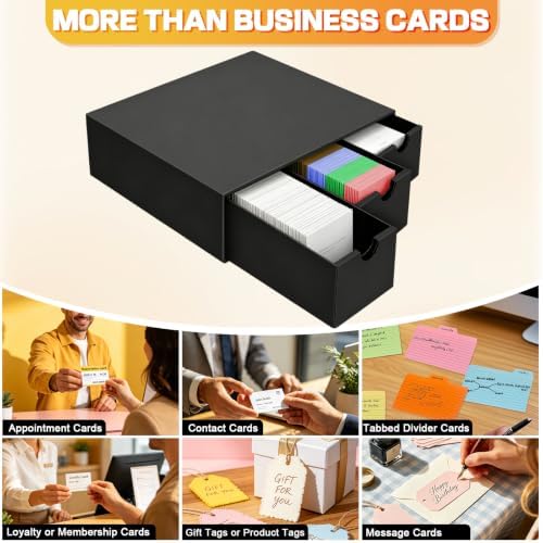 Business Card Storage Box 3 Pack, Stackable Business Card Organizer with 9 Pull-Out Drawers and Labels, Holds Up to 4500 Cards, Black Corrugated Desktop Filing Boxes - Image 4
