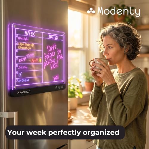Magnetic LED Weekly Planner - Rechargeable Dry-Erase Whiteboard, 14x10 Acrylic Calendar with 7 LED Colors & 5 Light Modes for Fridge, Desk or Office - Image 3