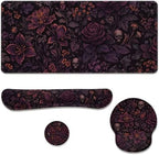 Dark Floral Desk Mat Set Gothic Skull Rose Large Mouse Pad with Wrist Rest 4in1 Desk Mat for Desktop Ergonomic Computer Desk Arm Wrist Anti-Slip Computer Ergonomic Mouse Pad Home Office Gaming by Unknown