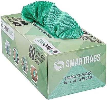 Arkwright Smart Rags Microfiber Cleaning Cloths, Pack of 50 in a Box, Lint Free 215 GSM Reusable Towels for Auto, Office and Household Cleaning, 16 x 16 in, Green by Arkwright