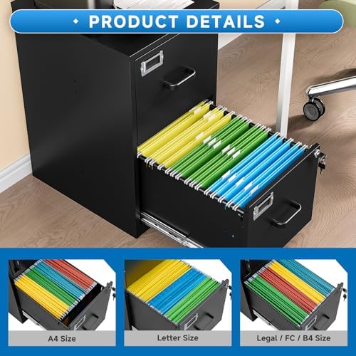 BYNSOE 2 Drawer File Cabinet with Lock Vertical Filing Storage Cabinet Office Home Steel Vertical File Cabinets for Letter Size File Cabinet Locked,Assembly Required - Image 4