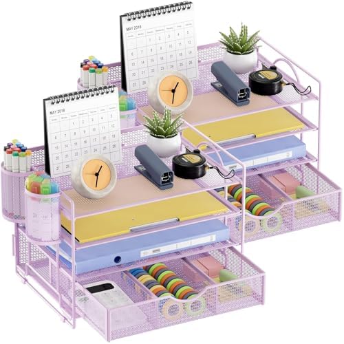 Marbrasse Desk Organizer, 4-Tier Paper File Letter Tray, Purple-2P by Marbrasse