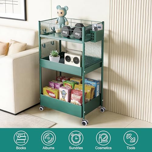 3 Tier Rolling Storage Cart Metal Utility Cart with Wheels - Image 3