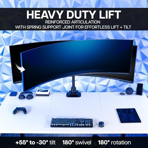 VIVO Clamp-on Single Ultra Wide Monitor Desk Mount, Low Profile Heavy Duty Adjustable Stand for 1 Ultrawide Screen up to 57 inches, 59.4 lbs Capacity, Black, STAND-V157C - Image 5