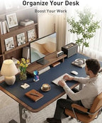 Aothia Faux Leather Desk Mat - Large Mouse Pad, Non-Slip PU Leather Blotter, Waterproof Writing Surface for Office and Home (Dark Blue, 63" x 24") - Image 3