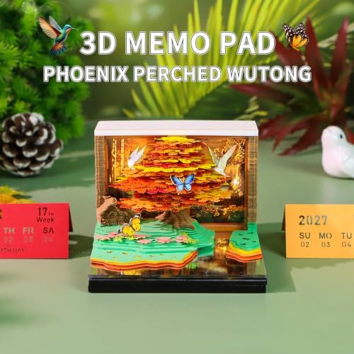 3D Calendar 2027, Unique 3D Memo Pad Tear Away Time Piece Calendar, Fun DIY Paper Carving Art 3D Desk Calendar Gift for Christmas, New Year (Phoenix Perched Wutong) - Image 2