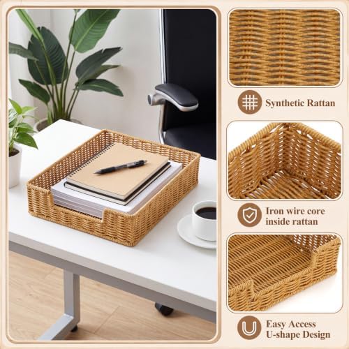2 Pcs Rattan Letter Tray for A4 File, Woven Desk Organizer Tray - Image 4