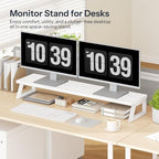 HOOBRO Dual Monitor Stand Riser, 39 Inch Large Computer Monitor Stand for 2 Monitors, Computer Monitor Riser, Desk Shelf Organizer for Office Desk, Accessories, White WW121CJ01 - Image 3