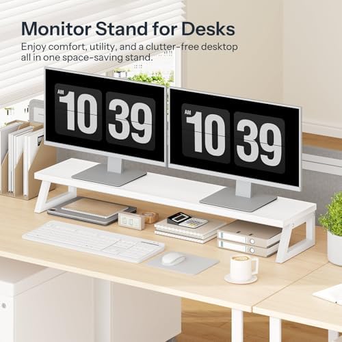 HOOBRO Dual Monitor Stand Riser, 39 Inch Large Computer Monitor Stand for 2 Monitors, Computer Monitor Riser, Desk Shelf Organizer for Office Desk, Accessories, White WW121CJ01 - Image 3
