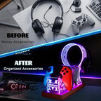 YuanDian Gamer Gifts for Teenage Boy, Desk Gaming Headset and Controller Stand with Blue Pink LED Night Light, Acrylic Wooden Controller Holder with PCB Pattern, Desk Decor Gift (Customized) - Image 4