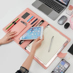 Wonderpool A4 PU Leather Ring Holder Writing Portfolio Multi Document Case with Removable Binder Clipboard and Functional Pocket for Organizer Office Travel School (Pink) - Image 3