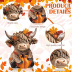 Karenhi 2 Pcs Fall Highland Cow Figurines Resin, Autumn Tabletop Decor - Image 5
