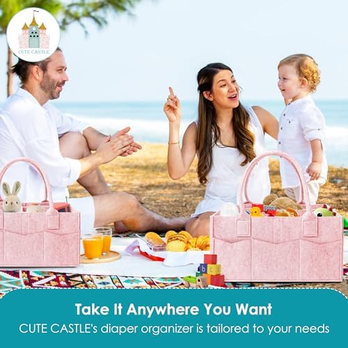 Cute Castle 2 Pack Diaper Caddy Organizer - Portable Baby Caddy Organizer with Handle, Nursery Storage Bin and Car Organizer for Girls, Boys - Baby Gift Basket - Pink, Large - Image 5