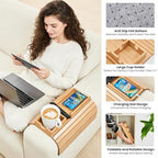 GEHE Couch Cup Holder, Anti Falling Sofa Arm Tray, Natural Bamboo Sofa Cup Holder More Safe for You Family, Portable Couch Arm Tray Armrest Table for Remote, Snacks, Phone, Drinks - Image 5