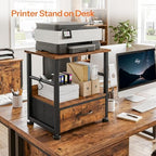 HOOBRO 2-Tier Printer Stand, Under Desk Printer Table with Drawer, Printer Cart with Storage, with Casters/Adjustable Feet, for Home Office, Study, Living Room, Rustic Brown and Black, BF20PS01 - Image 5