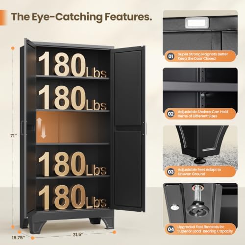 Yizosh 71" H Tall Metal Kitchen Pantry Storage Cabinets Cupboard - Image 2