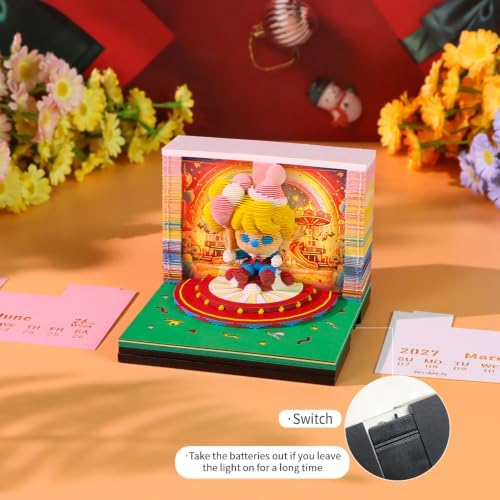 3D Calendar 2027, Unique 3D Memo Pad Tear Away Time Piece Calendar, Fun DIY Paper Carving Art 3D Desk Calendar Notepad Gift for Christmas, New Year (Colorful Clown) - Image 3