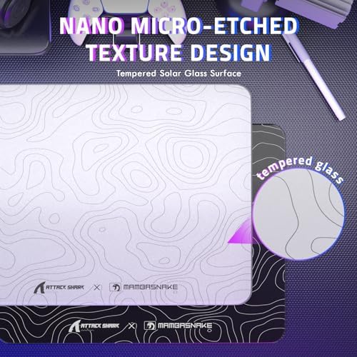 ATTACK SHARK CM05SE Glass Gaming Mouse Pad for FPS & Esports, Nano-Etched Tempered Glass Surface,Ultra-Smooth Low Friction Hard Mousepad,Waterproof Large Desk Mouse Mat for PC Setup,White Contour - Image 4