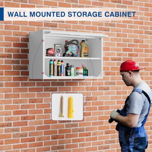 Fesbos Metal Storage Cabinet White Wall Cabinets with Shelf and Locking Door - Wall Mounted Storage Cabinet for Garage Warehouse Home Office - Assembly Required - Image 2
