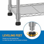 5 Tier Storage Racks Shelving, Heavy Steel Pantry Shelves, Adjustable Wire Shelving Rack, Suitable for Garage, Kitchens, Bathroom, Offices, 21.7" W x 17.7" D x 71" H, Chrome - Image 6