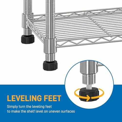 4 Tier Storage Racks Shelving, Heavy Steel Pantry Shelves, Adjustable Wire Shelving Rack, Suitable for Garage, Kitchen, Bathroom, Office, 14" W x 10" D x 31" H, Chrome - Image 6