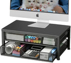 OPNICE Desk Organizer and Accessories, 2-Tier Computer Monitor Stand Riser with 2 Drawer, Laptop Stand, Office Desk Accessories for Office Supplies, Black by OPNICE
