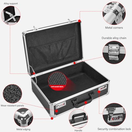 LOCKCURX File Organizer Storage Box, 18.9 x 14.6 x 6.3 Inch Metal Briefcase - Image 5
