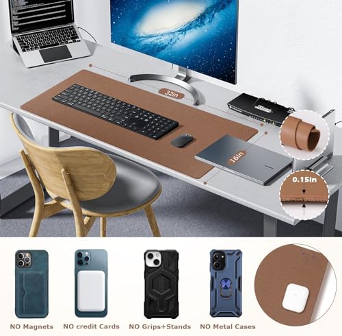 Wireless Charging Mouse Pad Firelison 2 in 1 Leather Multifunctional Office Desk Pad with Non-Slip Rubber Base, Waterproof Desk pad for Computers/Office/Work/Home/Decor（ 32" x 16"Buff - R） - Image 6