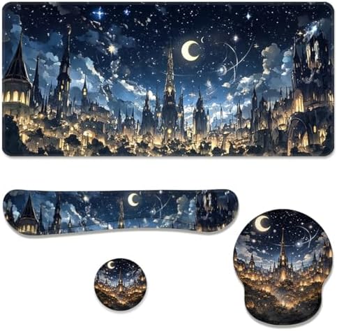 Midnight Castle Desk Mat Set Fantasy Sky Large Mouse Pad with Wrist Rest 4in1 Desk Mat for Desktop Ergonomic Computer Desk Arm Wrist Anti-Slip Computer Ergonomic Mouse Pad Home Office Gaming by Unknown