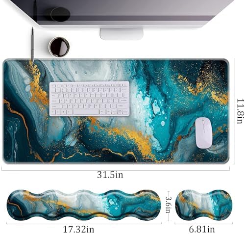 Keyboard Wrist Rest+Mouse Wrist Pad+Desk Pad Set,Memory Foam Ergonomic Easy Typing Pain Relief for Computer Laptop Office Home - Marble - Image 4