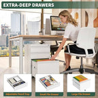 3 Drawer White File Cabinet with Lock, Rolling Under Desk Cabinet - Image 6