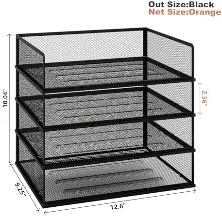 Natwind 4-Tier Stackable Metal Mesh Letter Paper Tray Organizer,Black - Image 2