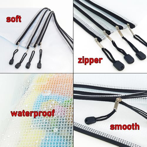 20pcs Mesh Zipper Pouch Bags, Multipurpose Waterproof Organization Storage Bag for Office School Home Travel (A3 Size 16.9''x12'', White and Black) - Image 3