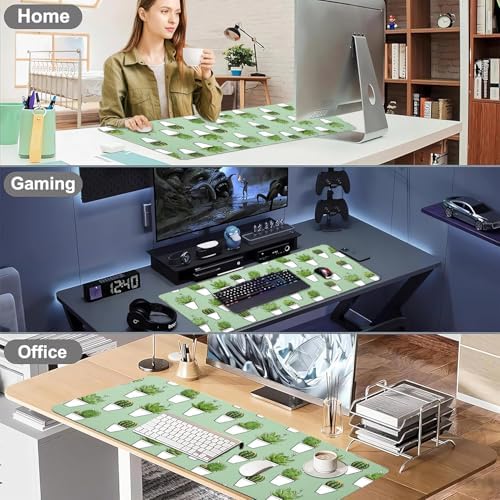 Cactus & Succulent Office Desk Mat 31.5" x 15.7" Desktop Mat PU Leather Large Mouse Pad White Mousepad Non-Slip Table Mat for Girls, Women, Home, Work, Computer, and Gaming - Image 6