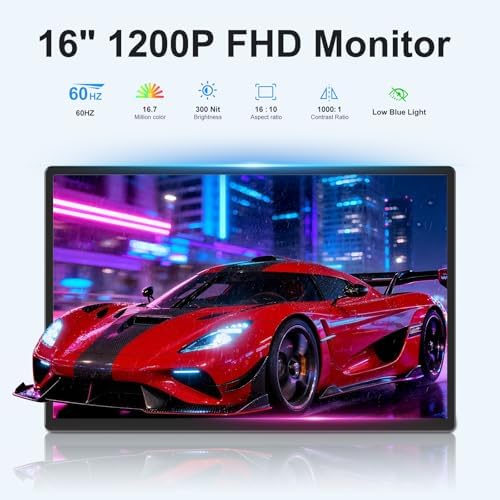 16" 1200P Horizontal Vertical Portable Monitor with Detachable Kickstand - Image 3