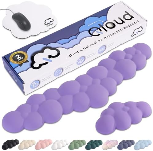 Purple Cloud Keyboard Wrist Rest – Create-ables Qloud Purple Wrist Rest for Computer Keyboard and Mouse, Ergonomic Memory Foam Wrist Pad with Non-Slip Base, Includes Cloud Mouse Pad by Create-ables