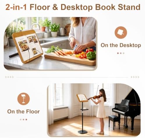 2-in-1 Floor & Desktop Music Book Stand, Adjustable Height 19.7-51.2 in - Image 2