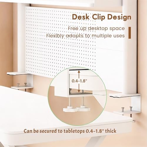 Clamp On Desk Shelf Organizer with Pegboard Desk Hutch Dorm with Storage Bookshelf Desk Top Organizer Shelf Multi-Purpose White & Black Desktop Shelves & Office Shelves (White, W - 23.6") - Image 6
