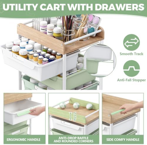 SYKIARIOL 6 Drawer Rolling Cart for Craft Storage,Utility Drawer Cart,Green - Image 4