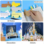 3D Memo Pad Art Sticky Notes, Fantasy Castle 3D Notepad with Light Paper Sculpture Art Multicolor Paper Note with Silhouette DIY Desk Decoration - Image 5