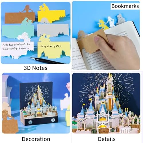 3D Memo Pad Art Sticky Notes, Fantasy Castle 3D Notepad with Light Paper Sculpture Art Multicolor Paper Note with Silhouette DIY Desk Decoration - Image 5